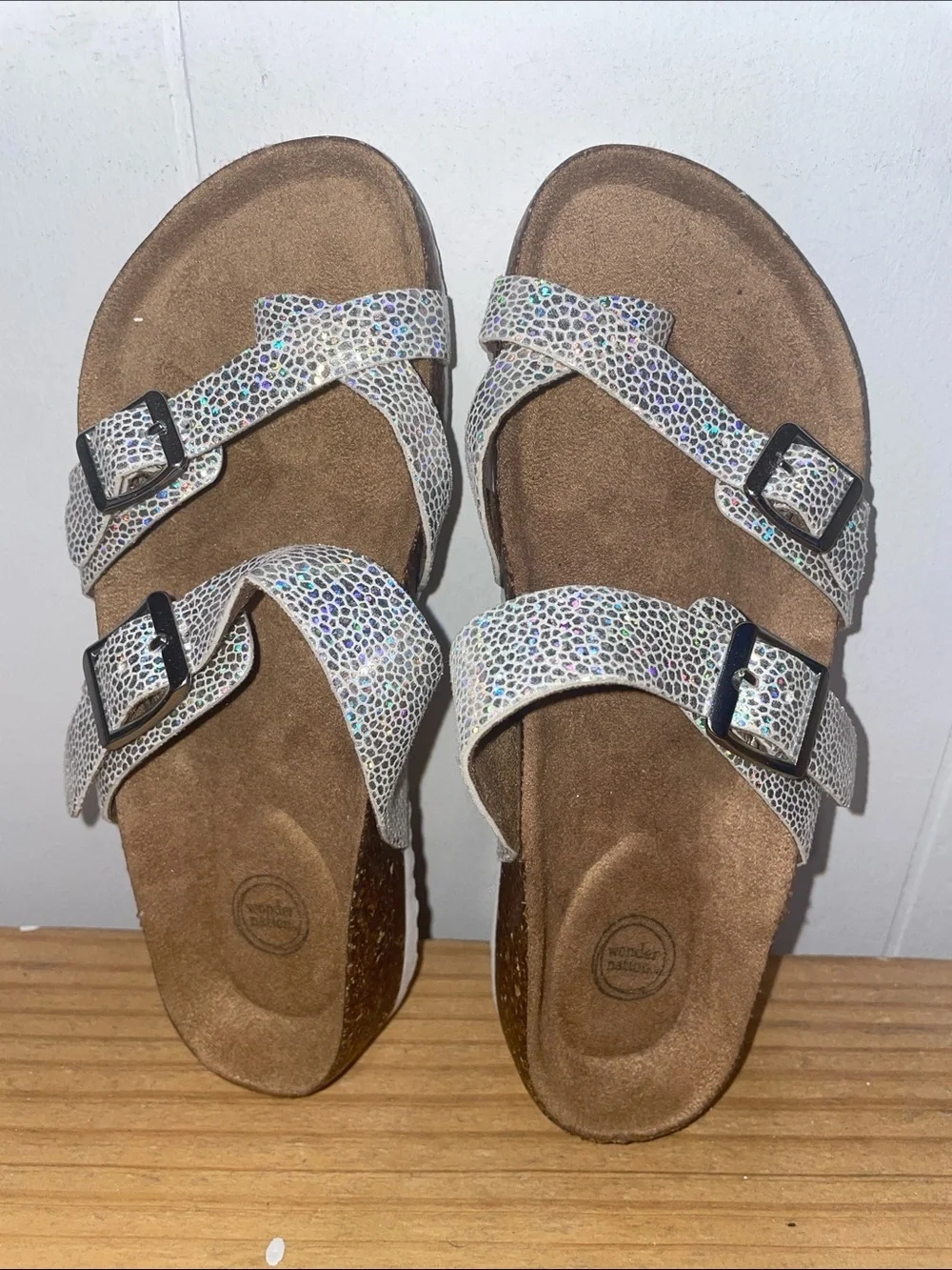 Wedge Slide Sandals in Iridescent White - kids (girls)